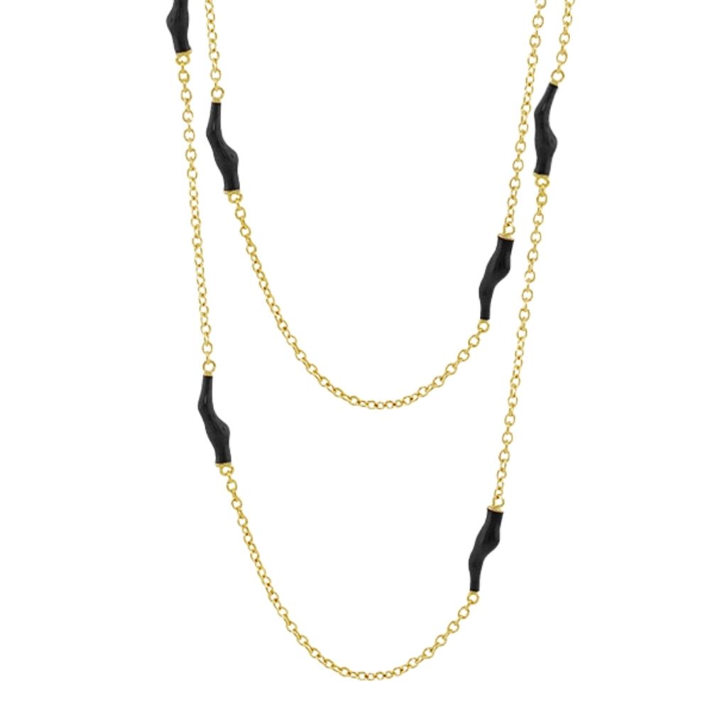 Eau Necklace long gold-tone chain with black textured beads on Tampa Home & Garden Store