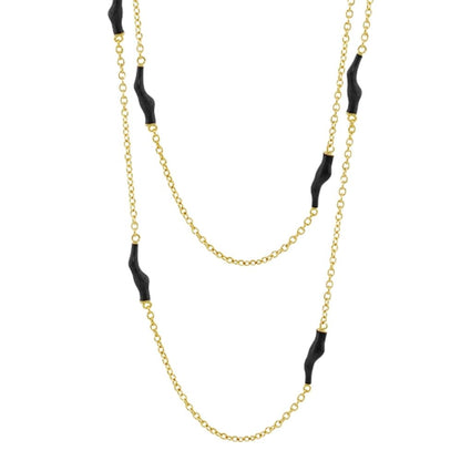 Eau Necklace long gold-tone chain with black textured beads on Tampa Home & Garden Store