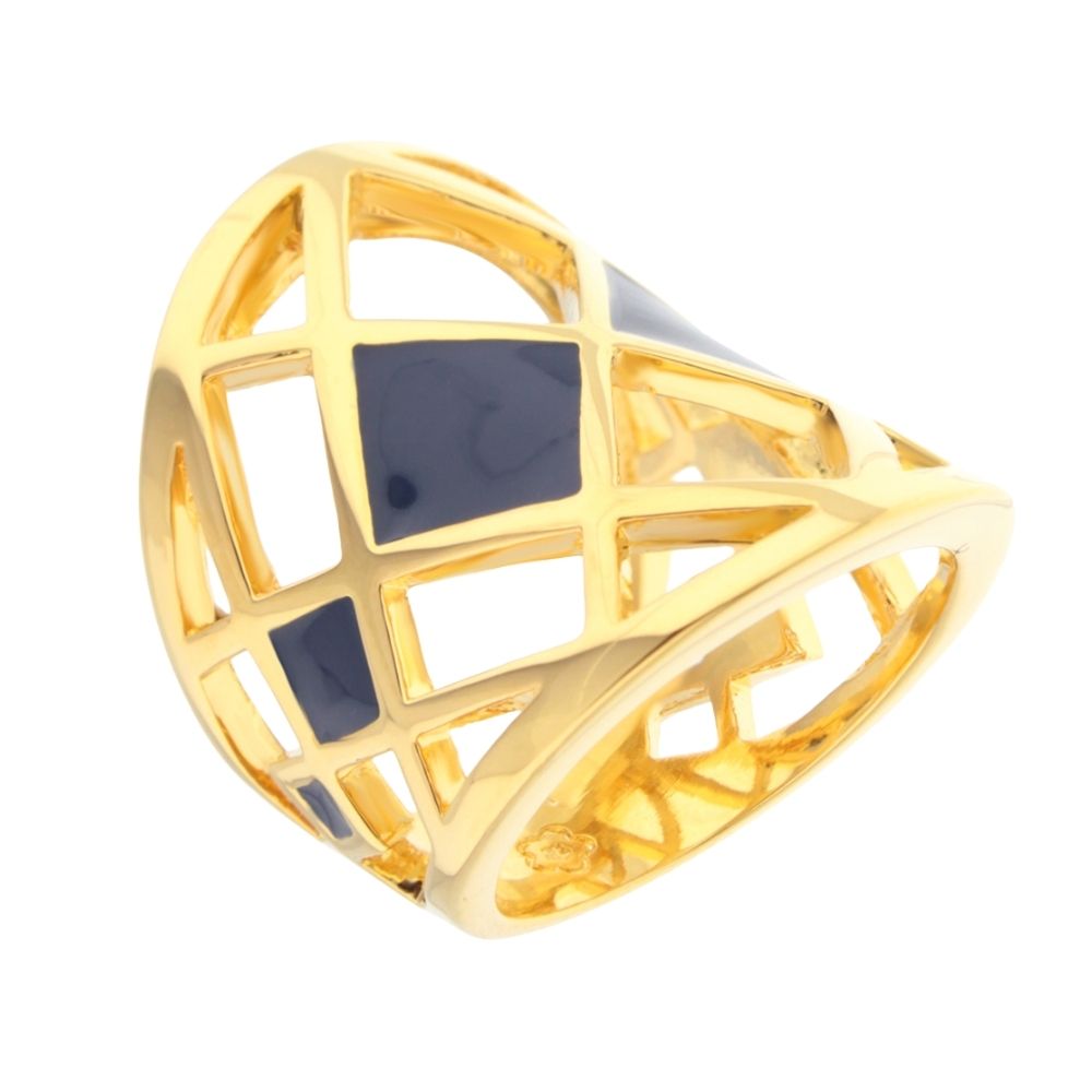 Fierce Edge Ring by Lauren G Adams gold-tone cocktail ring with blue enamel grid on Tampa Home & Garden Store