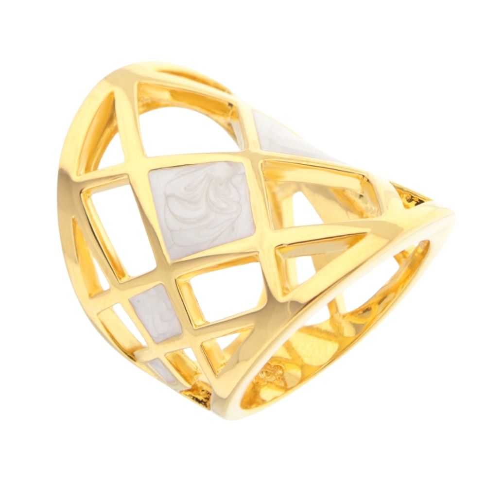 Fierce Edge Ring by Lauren G Adams, gold-tone openwork grid ring with white marbled inlays on Tampa Home & Garden Store