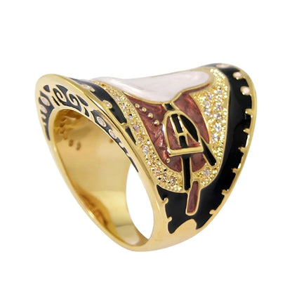 Equestrian saddle cocktail ring in gold-tone with black enamel and pave crystals on Tampa Home & Garden Store