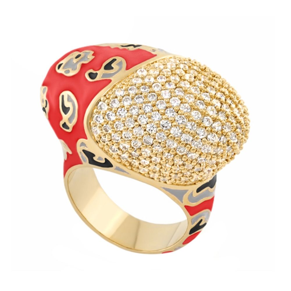 Lauren G Adams Fab Cocktail Ring with gold pavé-diamond dome and red enamel band on Tampa Home & Garden Store