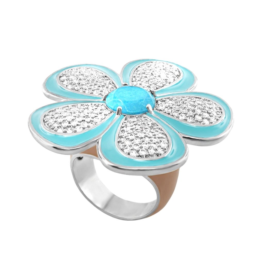 Falling Flowers Cocktail Ring turquoise enamel petals with pave crystals by Lauren G Adams on Tampa Home & Garden Store