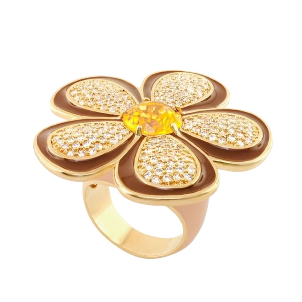 Falling Flowers Cocktail Ring goldtone flower with pavé petals and yellow center gem by Lauren G Adams on Tampa Home & Garden Store