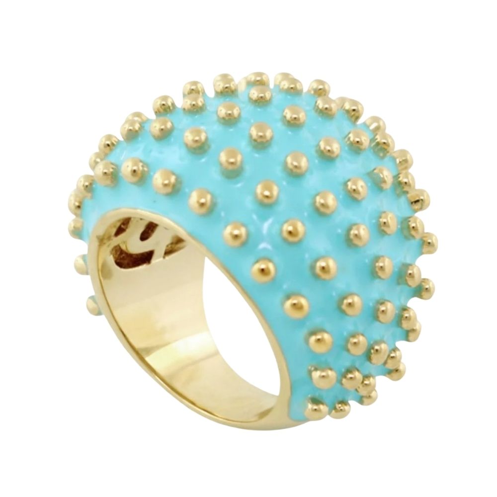 Fresh Fantasy Cocktail Ring Beaded Dome turquoise beads on gold band by Lauren G Adams on Tampa Home & Garden Store