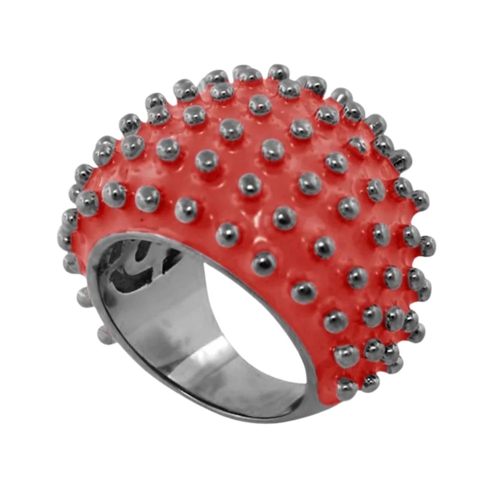 Fresh Fantasy Cocktail Ring — Beaded Dome red with silver studs on metal band by Lauren G Adams on Tampa Home & Garden Store