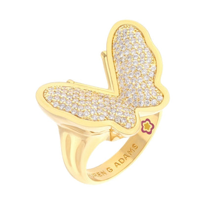 Mariposa Ring by Lauren G Adams, gold-tone butterfly with pavé diamonds on Tampa Home & Garden Store