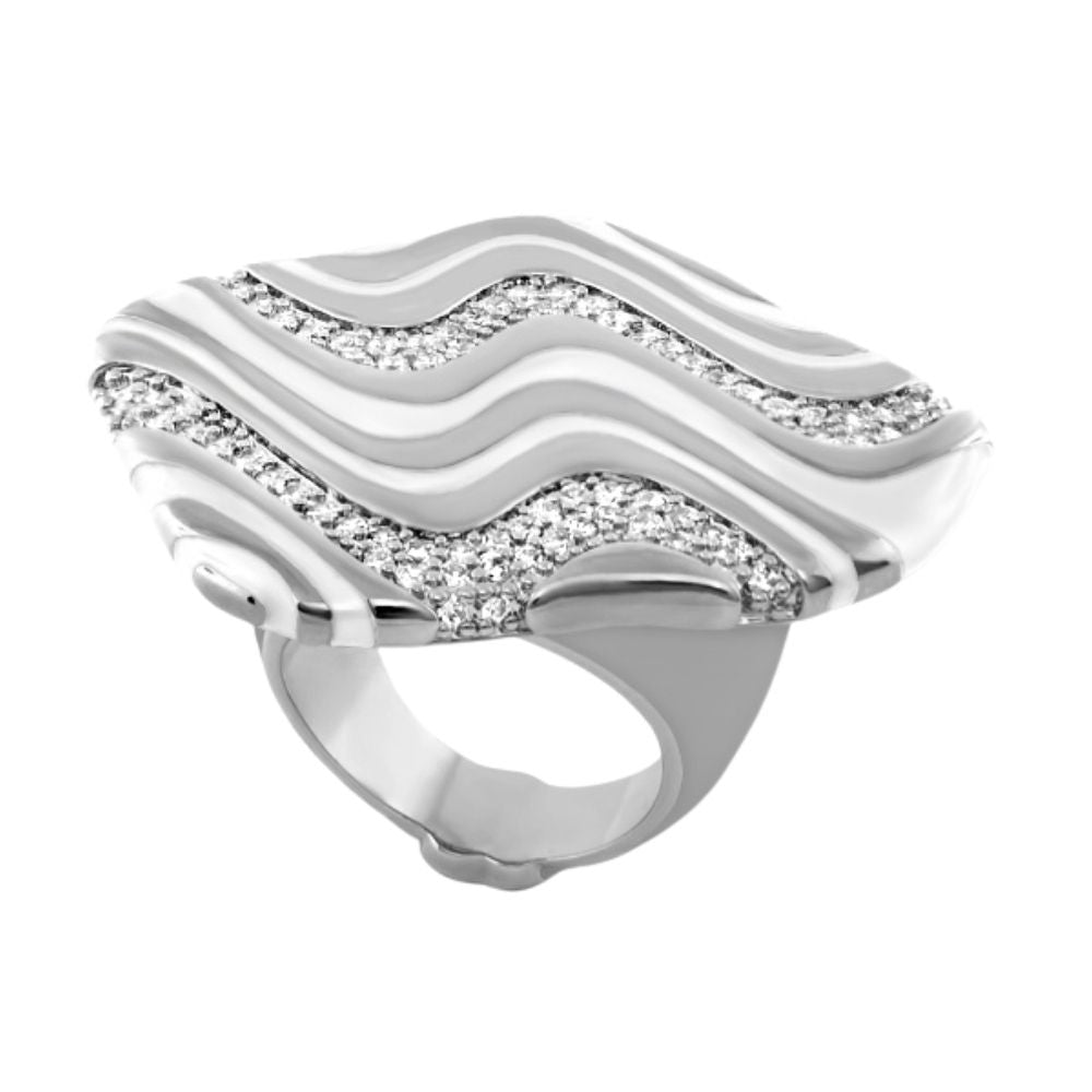 Moon Dust Cocktail Ring by Lauren G Adams, silver-tone wavy band with pavé diamonds on Tampa Home & Garden Store
