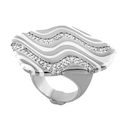 Moon Dust Cocktail Ring by Lauren G Adams, silver-tone wavy band with pavé diamonds on Tampa Home & Garden Store