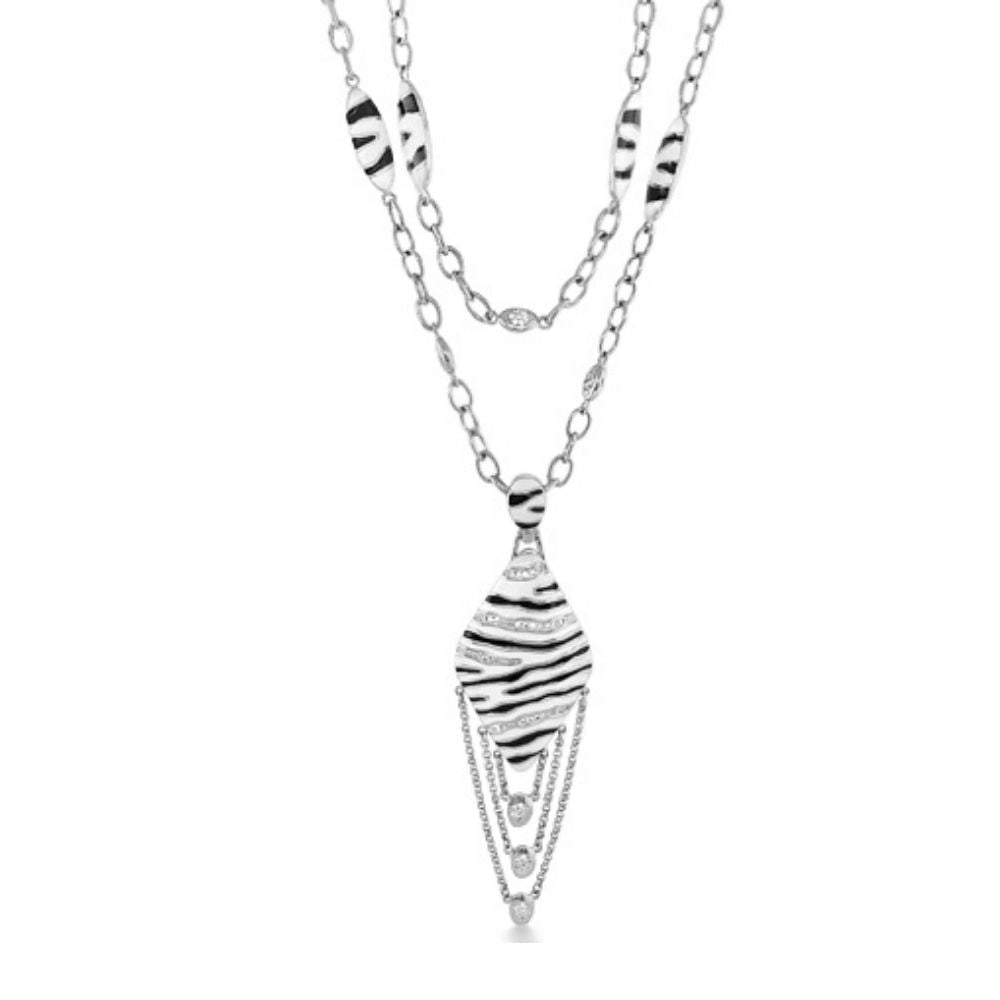 Animal Paradise Necklace by Lauren G Adams, silver-tone zebra-striped pendant on layered chains on Tampa Home & Garden Store