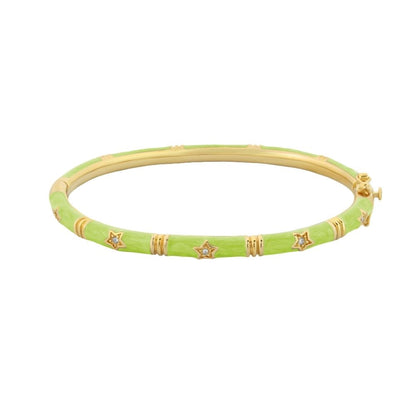 Stars of Night Bangle lime-green enamel bracelet with gold-tone spacers and crystal star charms on Tampa Home & Garden Store