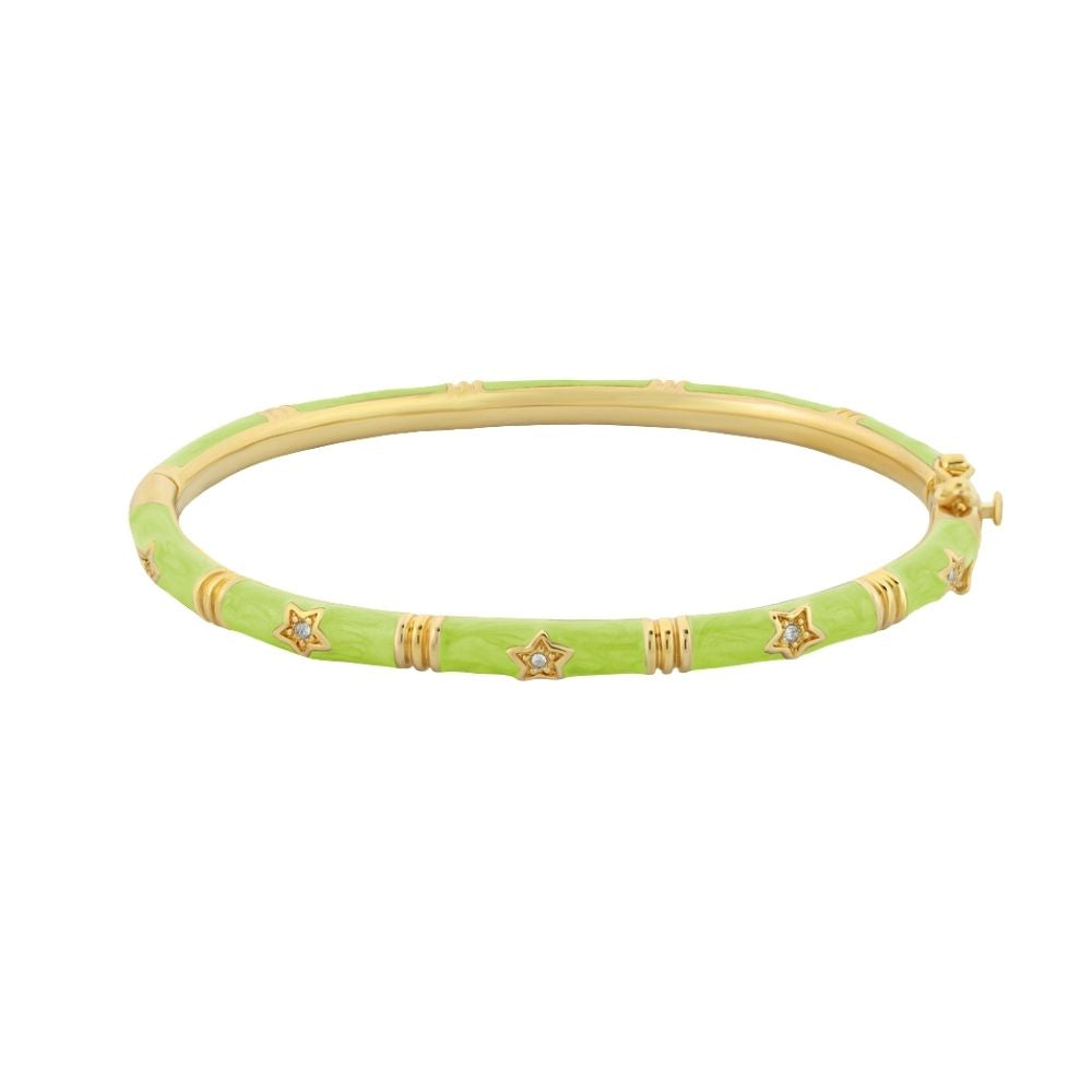 Stars of Night Bangle stackable lime green with gold-tone star charms by Lauren G Adams on Tampa Home & Garden Store