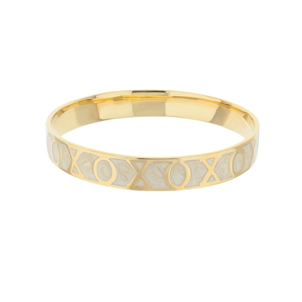 Xoxo Slip-On Bangle bracelet gold-tone band with white marbled inlays by Lauren G Adams on Tampa Home & Garden Store