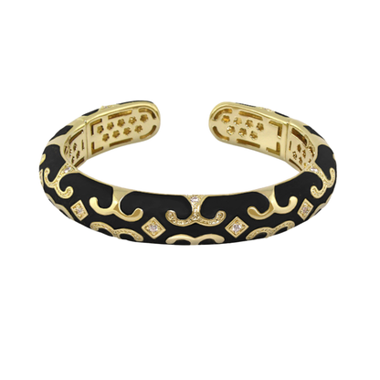 Enamel Engagement Scroll Cuff by Lauren G Adams black enamel gold-tone hinged bracelet on Tampa Home & Garden Store