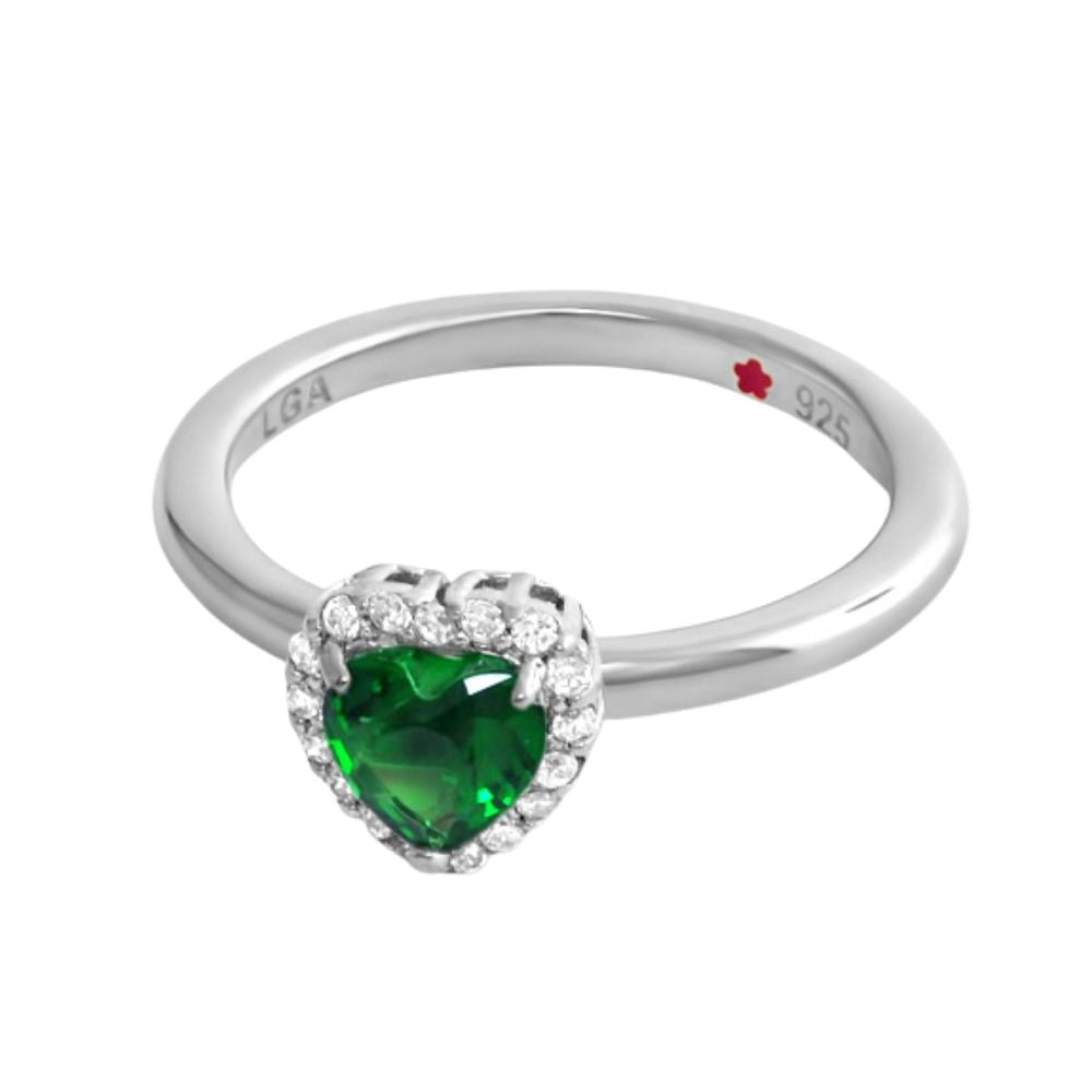 Layers of Love Stackable Ring - emerald-green heart pavé halo with silver band by LGA on Tampa Home & Garden Store