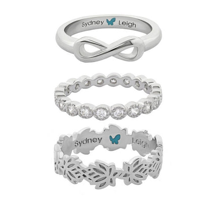 Set of 3 Sydney Leigh lotus flower rings: infinity knot, floral band on Tampa Home & Garden Store