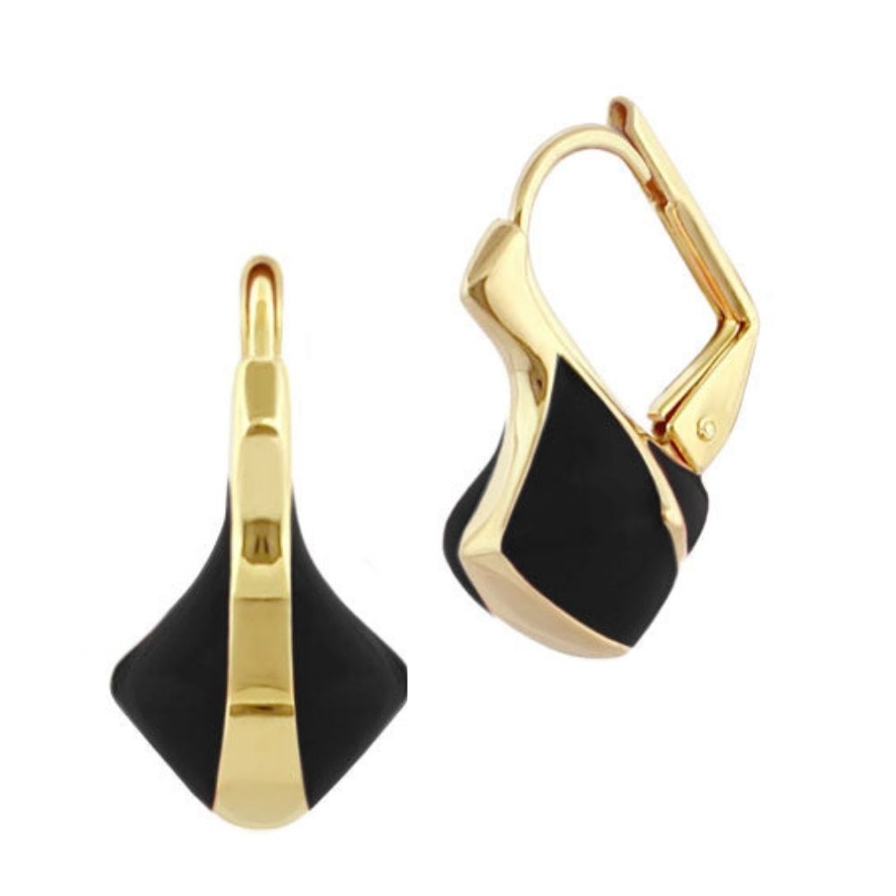 The Golden Favorites Earrings pair, black enamel, gold accents, lever-back hoops, Lauren G Adams on Tampa Home & Garden Store