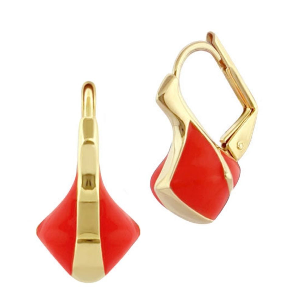 The Golden Favorites Earrings: gold-tone lever-back earrings with red enamel diamond drops on Tampa Home & Garden Store