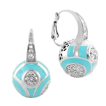 Magic 8 Earrings turquoise enamel with pavé crystals in silver-tone metal by Lauren G Adams on Tampa Home & Garden Store