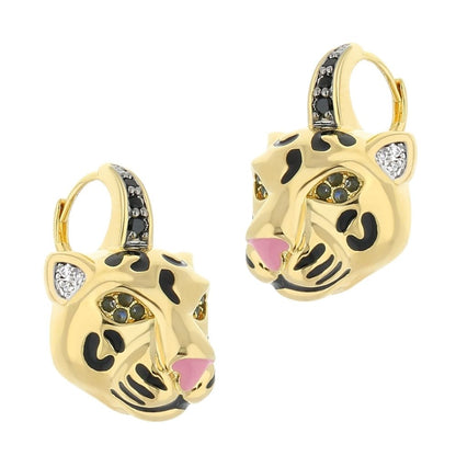 Sweet Leopard Earrings by Lauren G Adams, gold-tone leopard head studs with black spots on Tampa Home & Garden Store