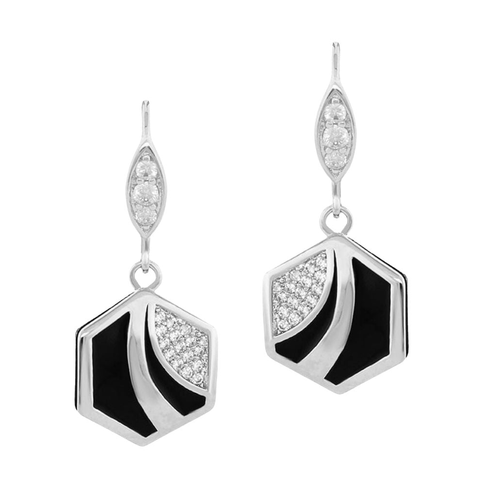 Beehive Earrings pair by Lauren G Adams in silver with black enamel and pave diamonds on Tampa Home & Garden Store