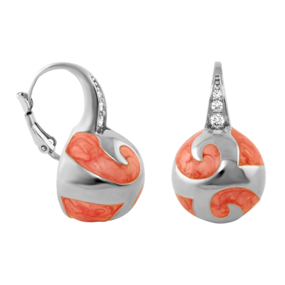 Good Karma Ball Earrings by Lauren G Adams, silver ball earrings with coral enamel swirls on Tampa Home & Garden Store