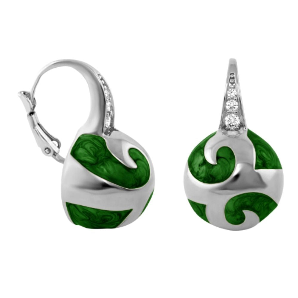 Good Karma Ball Earrings by Lauren G Adams, ball with green enamel swirls and diamonds on Tampa Home & Garden Store