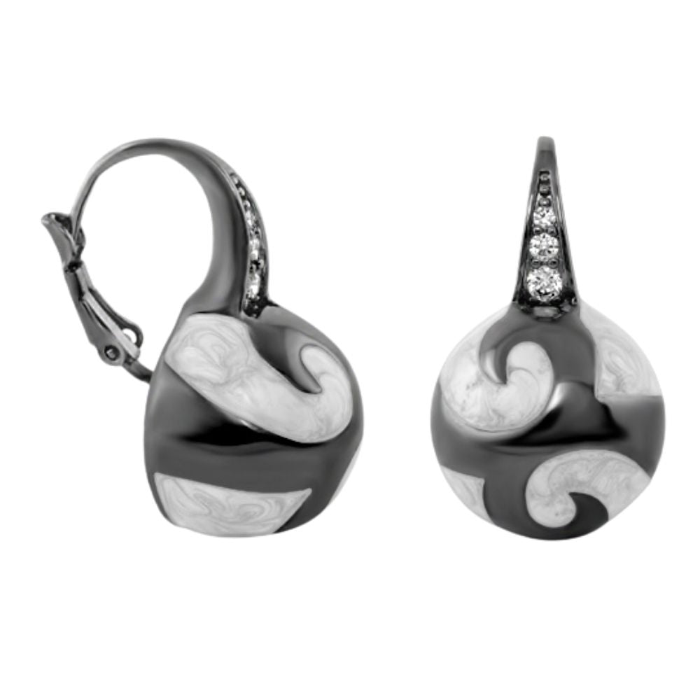 Good Karma Ball Earrings pair by Lauren G Adams, marbled discs, pavé diamonds, leverback on Tampa Home & Garden Store
