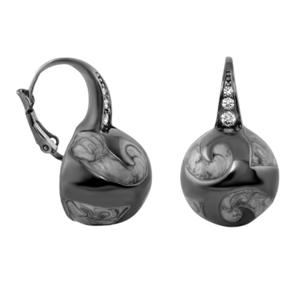 Good Karma Ball Earrings pair by Lauren G Adams, oxidized silver leverback with gray balls on Tampa Home & Garden Store