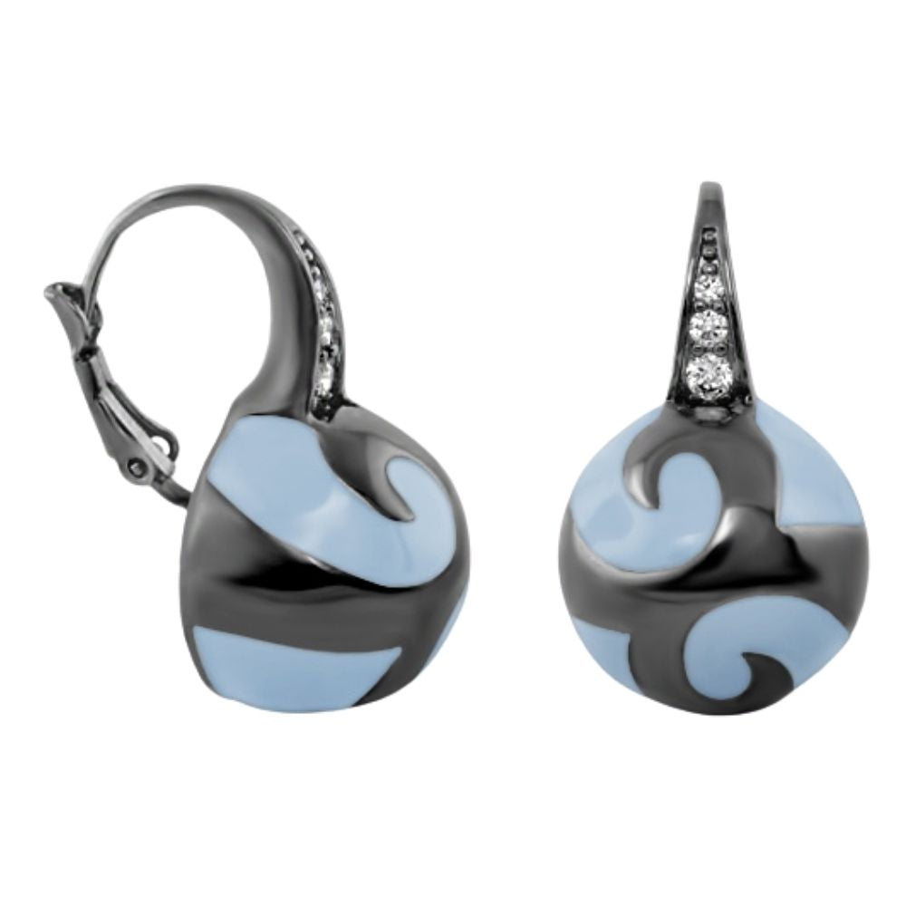 Good Karma Ball Earrings by Lauren G Adams, lever-back pair with blue-gray enamel swirls on Tampa Home & Garden Store