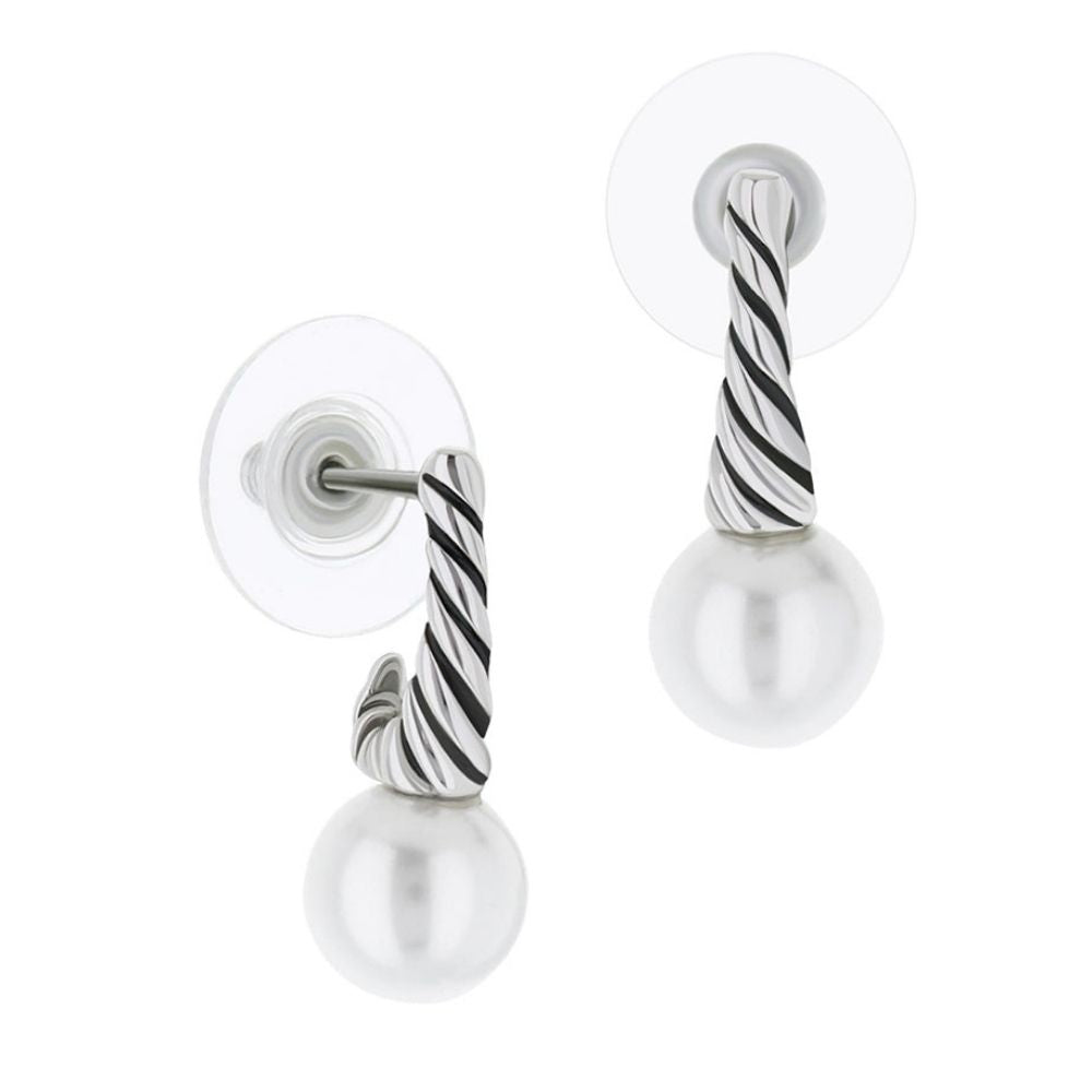 Antique Wire Pearl Earrings pair by Lauren G Adams, twisted black and white wire with pearl drops on Tampa Home & Garden Store
