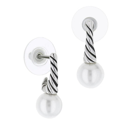 Antique Wire Pearl Earrings pair by Lauren G Adams, twisted black and white wire with pearl drops on Tampa Home & Garden Store