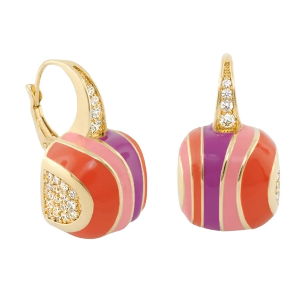Stripes of Pave Earrings by Lauren G Adams, gold hoops with color stripes and pavé diamonds on Tampa Home & Garden Store