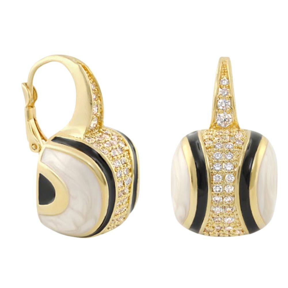 Curvy Swirls Earrings pair by Lauren G Adams, gold-tone with pavé crystals, mother-of-pearl inlay on Tampa Home & Garden Store