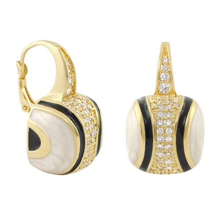 Curvy Swirls Earrings pair by Lauren G Adams, gold-tone with pavé crystals, mother-of-pearl inlay on Tampa Home & Garden Store