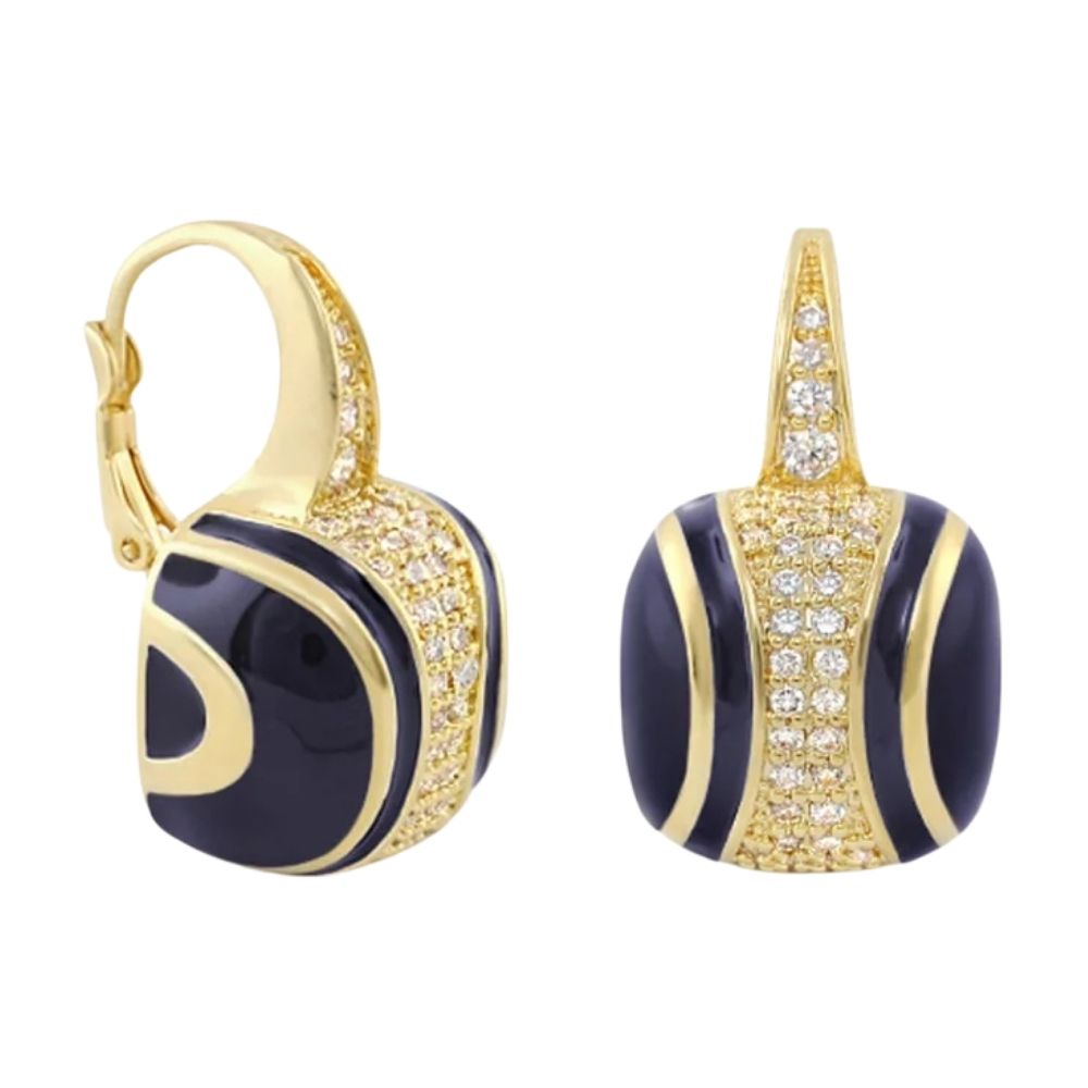 Curvy Swirls Earrings, gold-tone with navy enamel and pavé diamonds, Lauren G Adams pair on Tampa Home & Garden Store