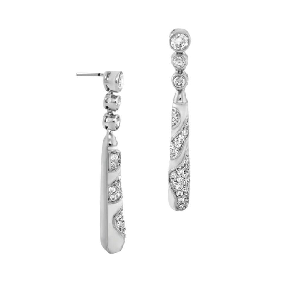 Fire And Ice Earrings by Lauren G Adams, silver-tone drop earrings with pave crystals, pair on Tampa Home & Garden Store