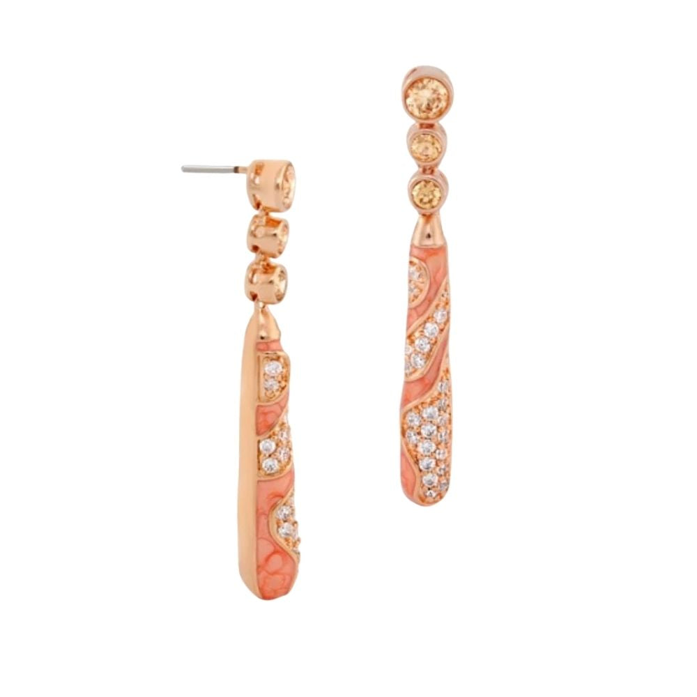 Fire And Ice charm earrings pair by Lauren G Adams, rose gold drop with pink enamel and crystals on Tampa Home & Garden Store