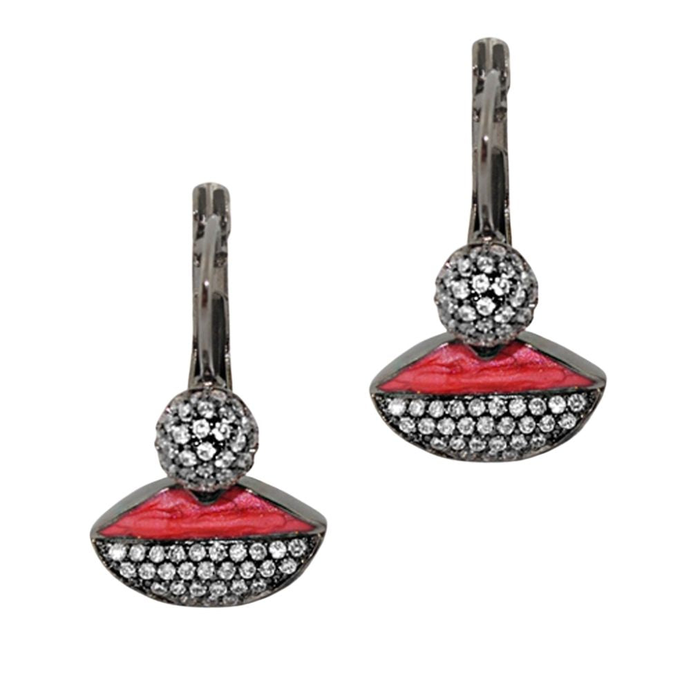 Kiss My Heart Earrings by Lauren G Adams, silver-tone drop with crystal ball and red enamel lip on Tampa Home & Garden Store