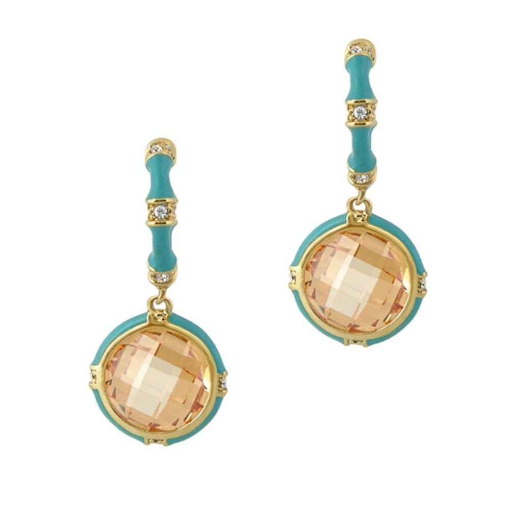 Prince Charming Cubic Zirconia Earrings Lauren G Adams turquoise enamel drops peach center pair on Tampa Home & Garden Store