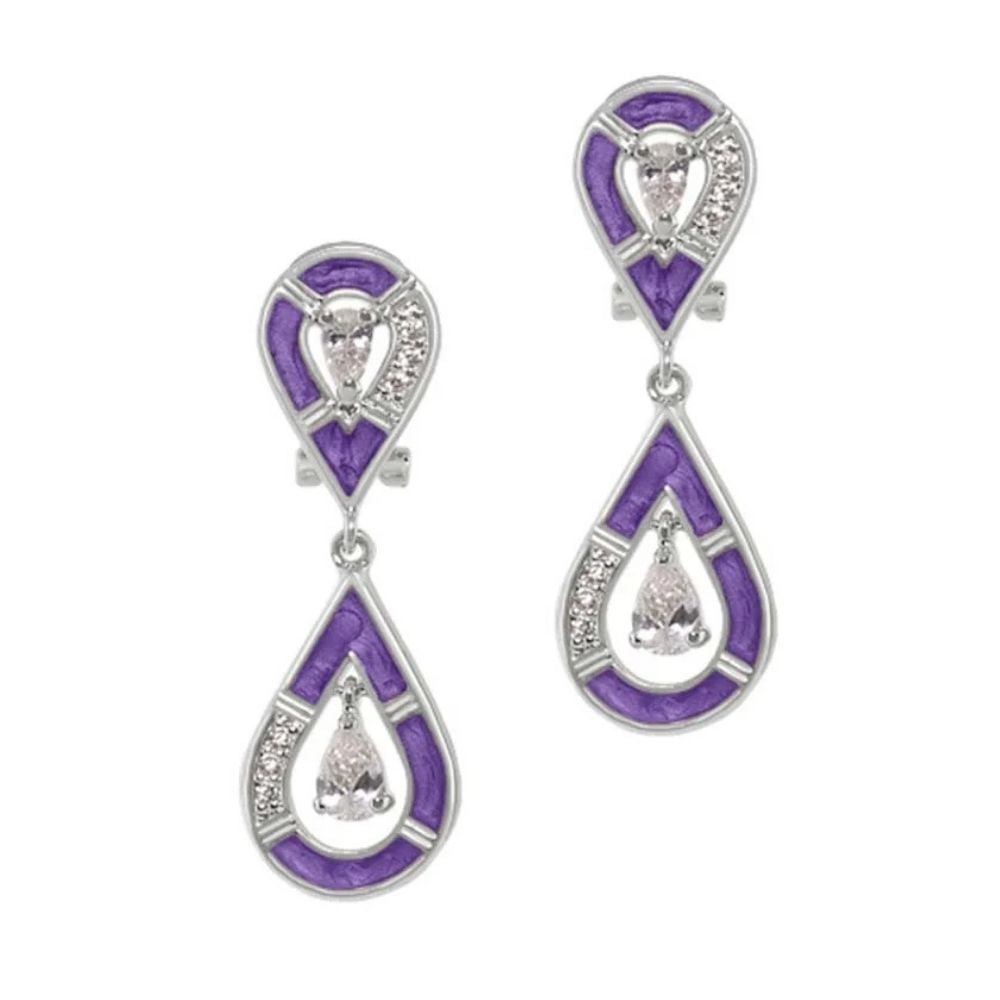 Tear Drop earrings by Lauren G Adams, purple enamel with crystal accents, silver finish on Tampa Home & Garden Store