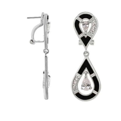 Tear drop earrings pair by Lauren G Adams with black enamel and crystals in silver setting on Tampa Home & Garden Store