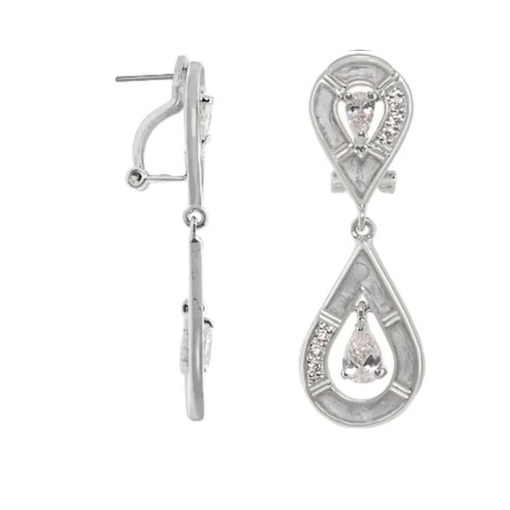 Tear Drop Earrings pair by Lauren G Adams, silver-tone drop earrings with crystal accents on Tampa Home & Garden Store
