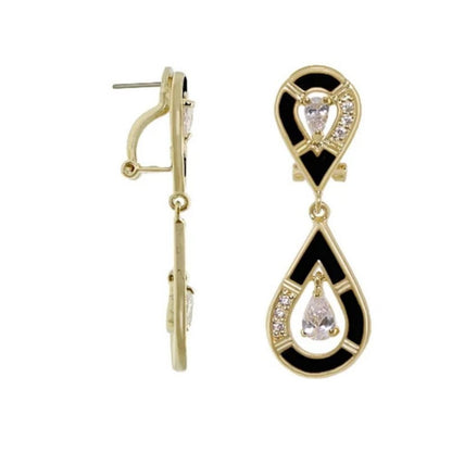Tear Drop Earrings by Lauren G Adams, gold-tone with black enamel and crystal teardrop on Tampa Home & Garden Store