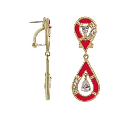 Tear Drop Earrings by Lauren G Adams gold-tone with red enamel and clear crystals on Tampa Home & Garden Store