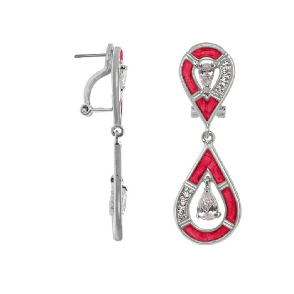 Tear Drop Earrings by Lauren G Adams in red enamel with crystal accents, silver-tone on Tampa Home & Garden Store
