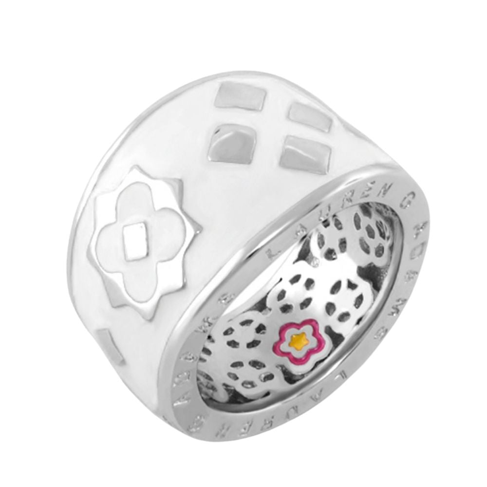 Fantasy Band Ring by Lauren G Adams, wide silver band with floral cutout motif on Tampa Home & Garden Store
