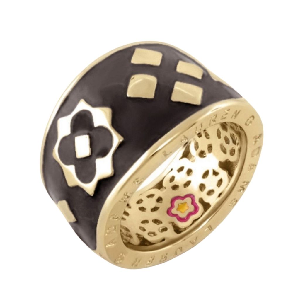 Fantasy Band Ring by Lauren G Adams with black enamel and gold floral accents on Tampa Home & Garden Store