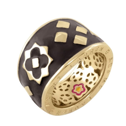 Fantasy Band Ring by Lauren G Adams with black enamel and gold floral accents on Tampa Home & Garden Store
