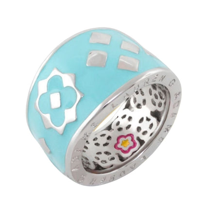 Fantasy Band Ring turquoise enamel with silver floral motifs by Lauren G Adams on Tampa Home & Garden Store